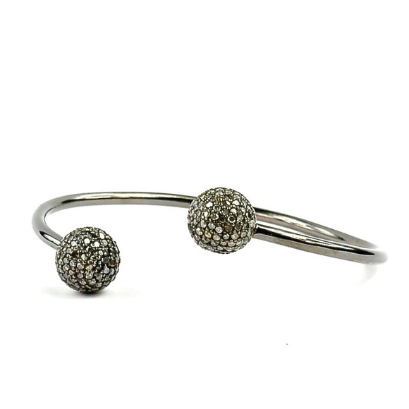 Sterling Silver Pave Natural Diamond Bracelet/Cuff - Picture 1 of 5